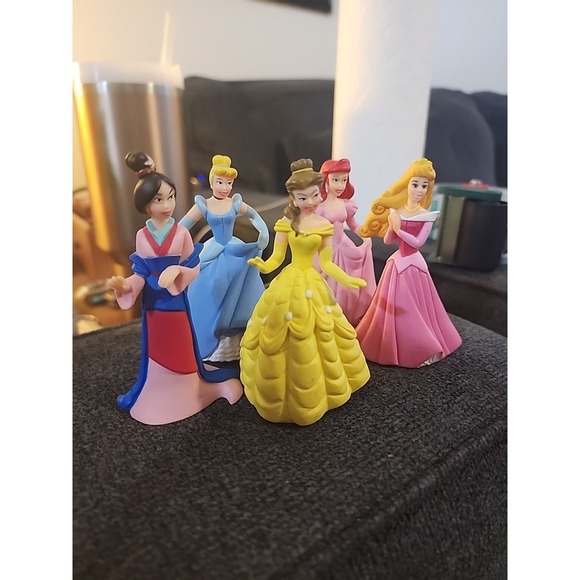 Disney Other - Disney Princess Lot Of‎ 5 Ariel, Mulan, Belle, Cinderella Cake Topper Toy 4"